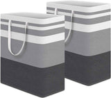 HomeHacks 2 Pack Large Laundry Baskets, Waterproof, Freestanding Laundry Hampers, Collapsible Clothes Hamper with Reinforced Handles in Laundry Room, College Dorm, Bathroom, Bedroom (Grey, 75Lx2)
