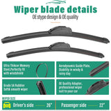26" 22" 16" Windshield Wiper Blades Replacement for Honda Odyssey 2005-2023 2024 2025 Premium All Weather Front Rear Wipers Set - OEM Quality (Pack of 3)