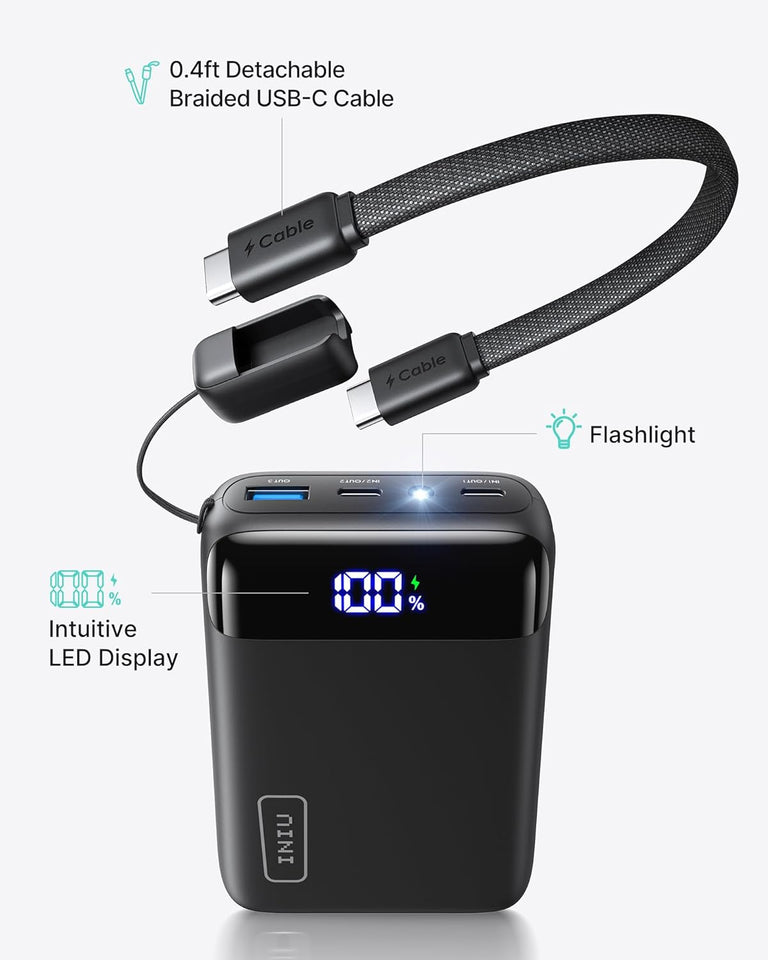 INIU Power Bank, Smallest 20000mAh Portable Charger with USB C Cable, 22.5W PD Fast Charging Phone Battery Pack, LED Display Powerbank for Travel Xiaomi iPhone 17 16 15 14 Samsung S25 Google iPad etc