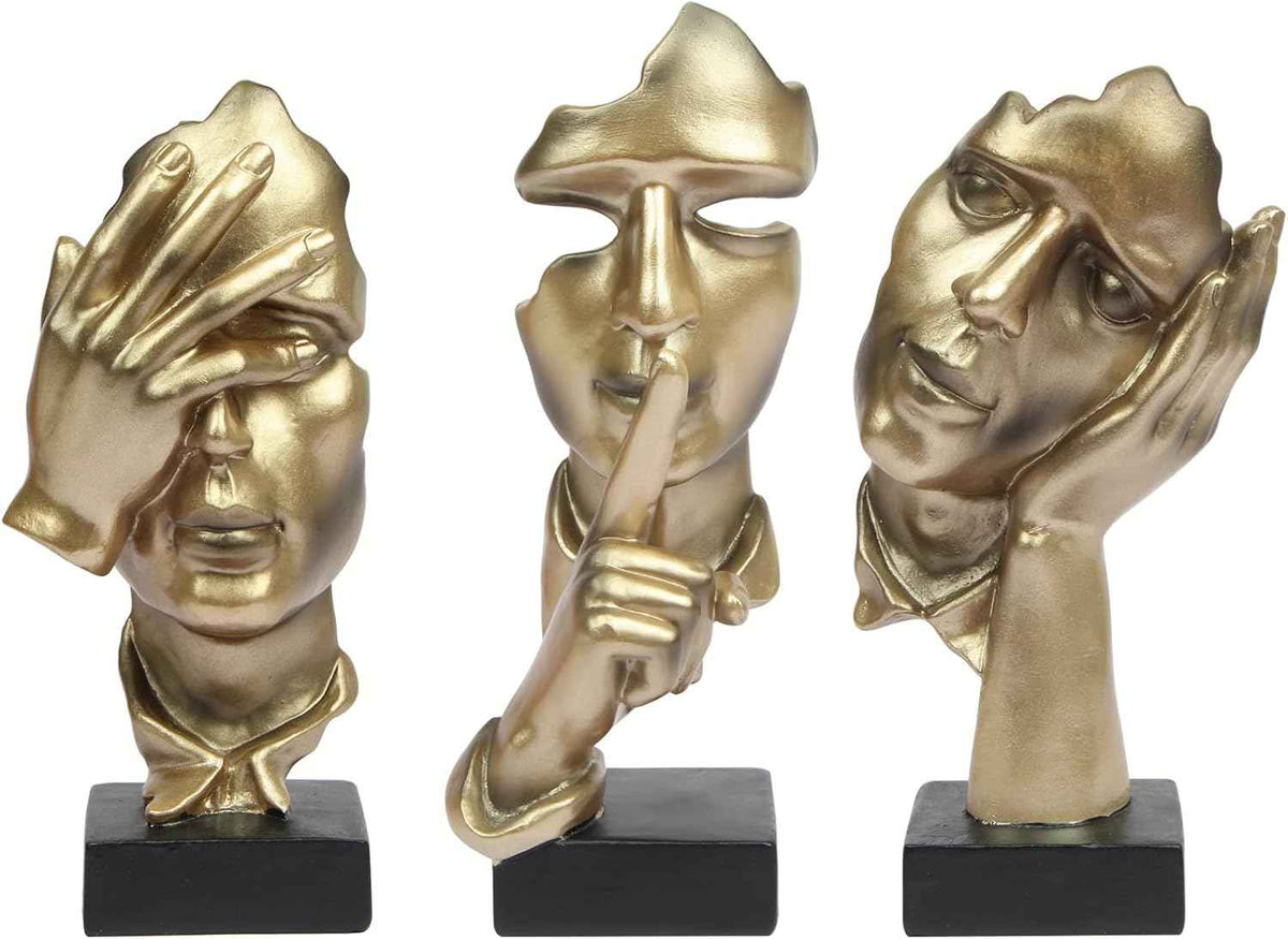 3 Pcs Thinker Statue,Modern Home Resin Sculptures,Collectible Figurines for Home Office Bookshelf Desktop Decor(Golden)