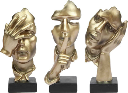 3 Pcs Thinker Statue,Modern Home Resin Sculptures,Collectible Figurines for Home Office Bookshelf Desktop Decor(Golden)