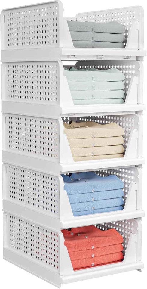 Multifunctional Stackable Closet Storage Baskets, 5 Pack, Waterproof, Foldable & Space-Saving