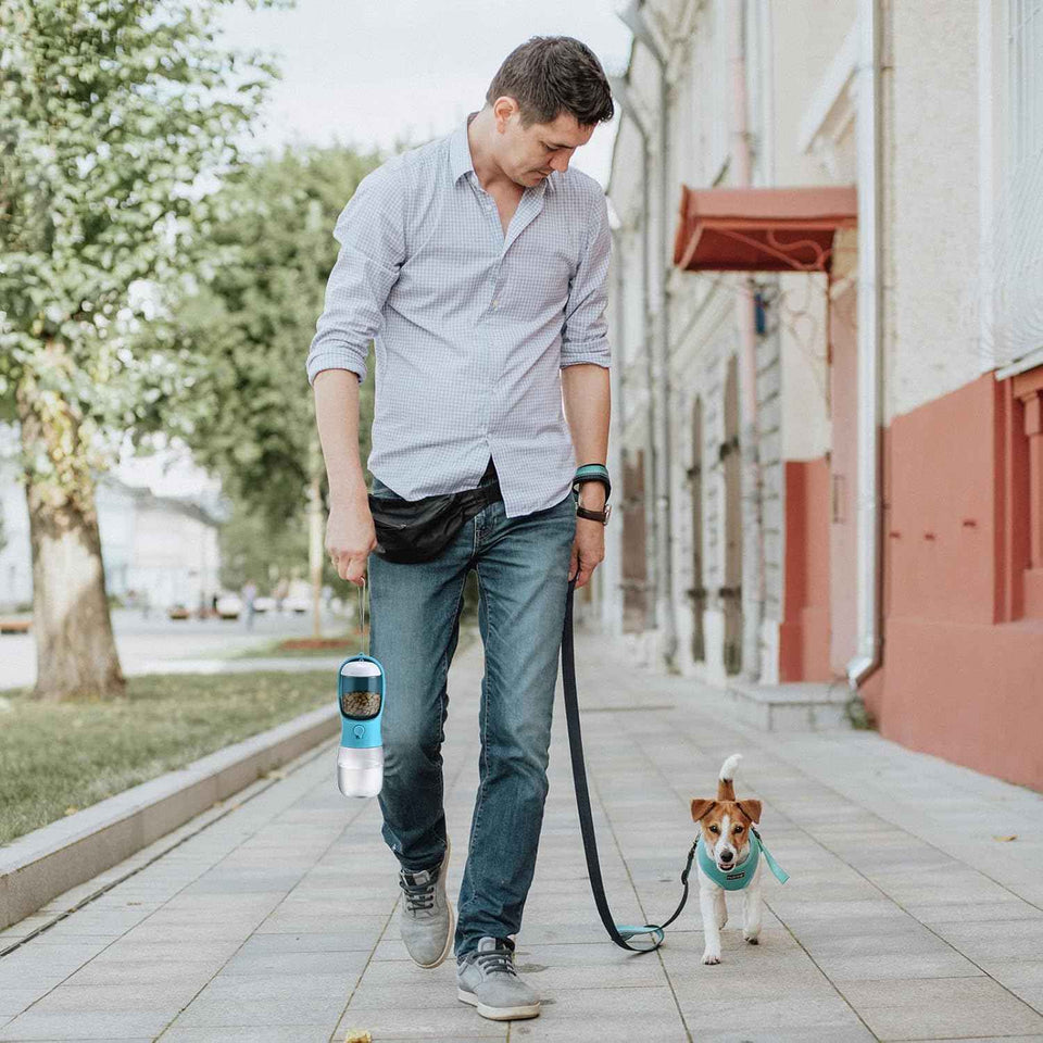 Dog Water Bottle with Food Container, Travel Puppy Water Bowl, Portable Pet Dispenser, Dog Gift Stuff Accessories Items, Puppy Essentials Necessities for Yorkie Cat Walking and Hiking