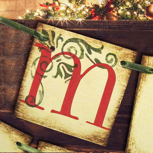 Christmas Decorations - Vintage Merry Christmas Banner - Retro Nostalgic Traditional Old Fashioned Victorian Xmas Holiday Clearance Decor for Indoor Home Office Fireplace Mantle Farmhouse