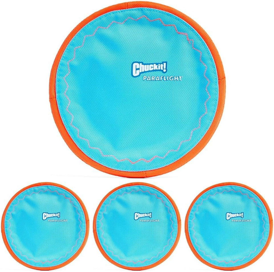 chuckit paraflight flying disc dog toy - water floating flyer - durable nylon with soft rubber edges - medium and large dogs - size large