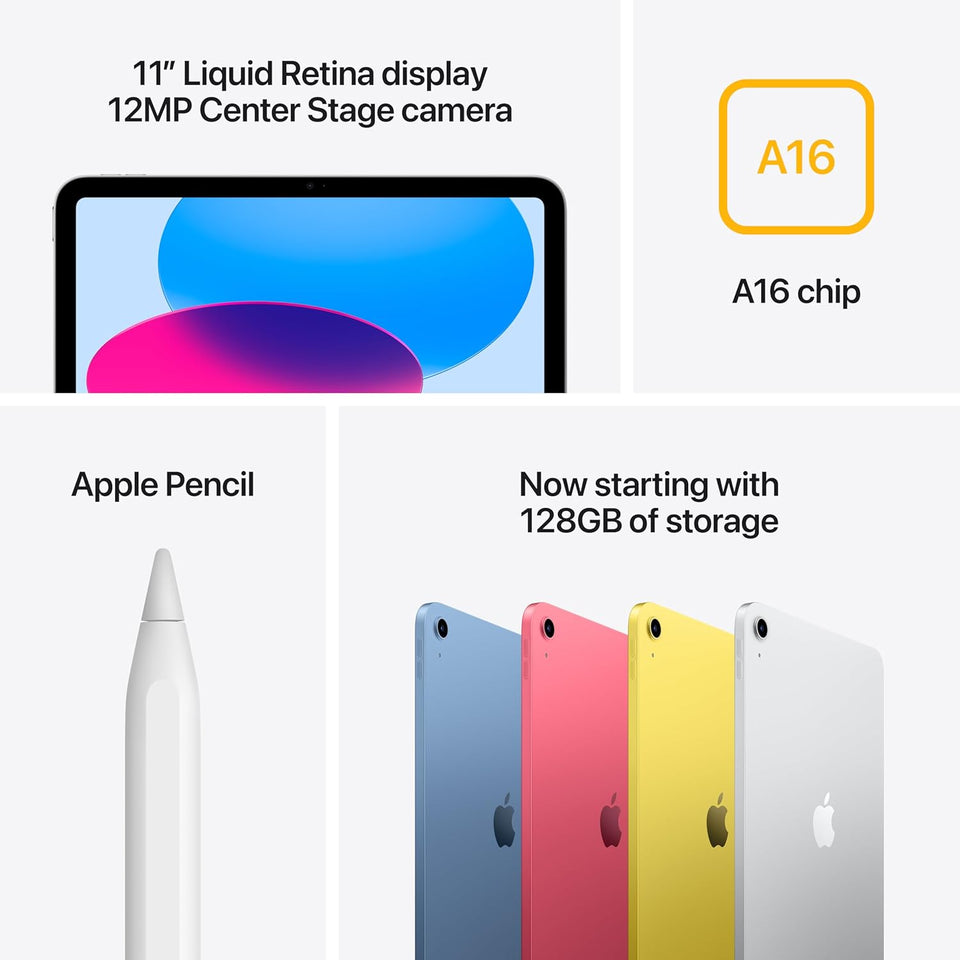 Apple iPad 11-inch: A16 chip, 11-inch Model, Liquid Retina Display, 128GB, Wi-Fi 6, 12MP Front/12MP Back Camera, Touch ID, All-Day Battery Life — Blue