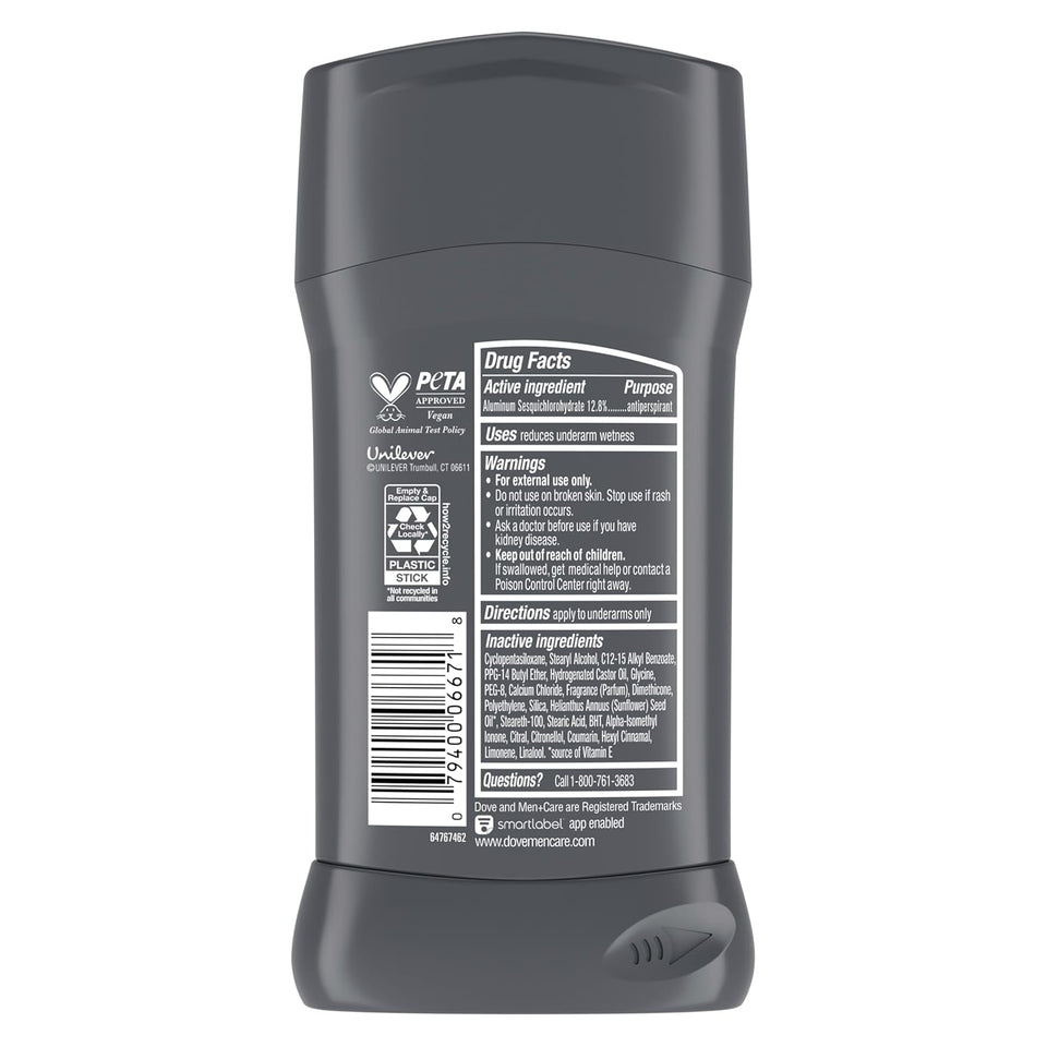 Dove Men+Care Antiperspirant Deodorant Stick 4 Count Clean Comfort 72-Hour Sweat & Odor Protection Antiperspirant for Men With 1/4 Moisturizing Cream 2.7 oz