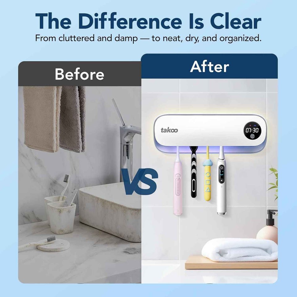 takoo 4 slots wall mounted toothbrush holder with smart hot air drying technology rechargeable smart gadget
