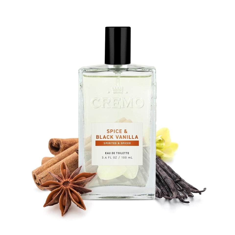 Cremo Cologne for Men - Spice & Black Vanilla Mens Cologne Spray - An Explosion of Vibrant Spices, Dark Woods and Black Vanilla, Fragrances For Men, 3.4 Fl Oz - Cart Shape