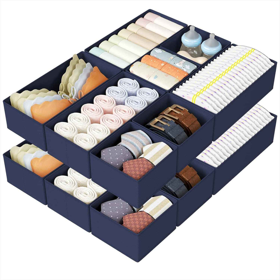 DIMJ Drawer Organizers Clothes, Set of 4 Dresser Organizer Bins, Fabric Closet Organizers and Storage, Shallow Drawer Dividers for Nursery, Clothing, Baby Clothes, Socks, Underwears, Tie (Beige)