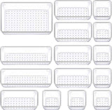 Drawer Organizer Set of 15, 4 Sizes Clear Plastic for Kitchen, Bathroom, Office, Dresser Desk Organizers