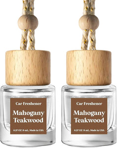 C Classy Car Air Freshener Hanging 2 Pack, Mahogany Teakwood Essential Oil Diffuser, Cute Glass Bottle, Long-Lasting Fragrance Car Accessories for Women & Men, Made in USA
