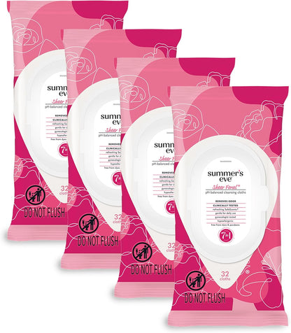 Summer's Eve Simply Sensitive feminine wipes, gentle pH-balanced micellar water formula for vaginal odor control, resealable packs of 32
