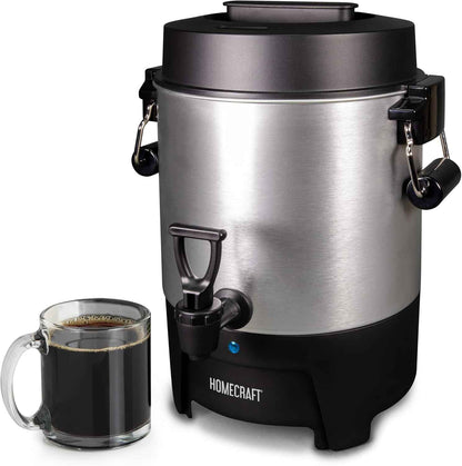 Homecraft 100-Cup Coffee Urn and Hot Beverage Dispenser with Dripless Faucet, Quick-Brewing, Stainless Steel
