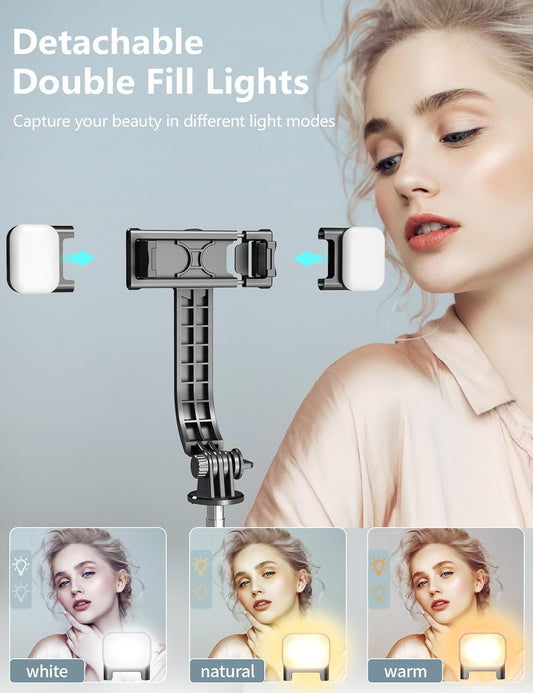 Selfie Stick Tripod with Light, 45'' Selfie Stick with Wireless Remote, Portable Phone Tripod Compatible with iPhone 16/15 Pro Max/15/14 Pro/14/13, Samsung S22/ S23 Ultra/Android Smartphone