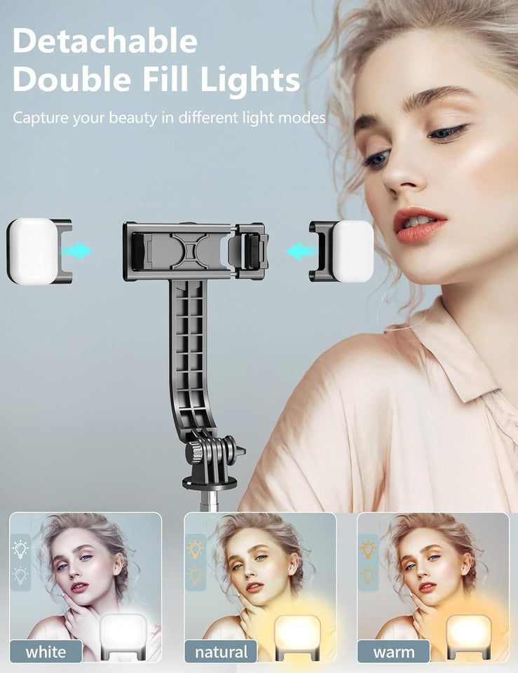 Selfie Stick Tripod with Light, 45'' Selfie Stick with Wireless Remote, Portable Phone Tripod Compatible with iPhone 16/15 Pro Max/15/14 Pro/14/13, Samsung S22/ S23 Ultra/Android Smartphone