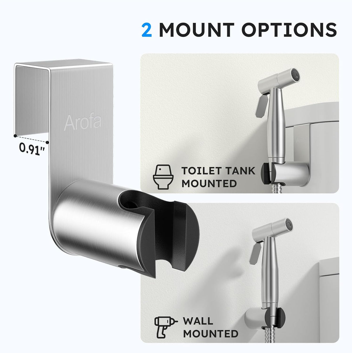 Arofa Handheld Toilet Bidet Sprayer for Toilet-Adjustable Water Pressure Control with Bidet Hose for Feminine Wash, Stainless Steel Brushed Nickel Bidet Faucet Cloth Diaper for Baby Wash