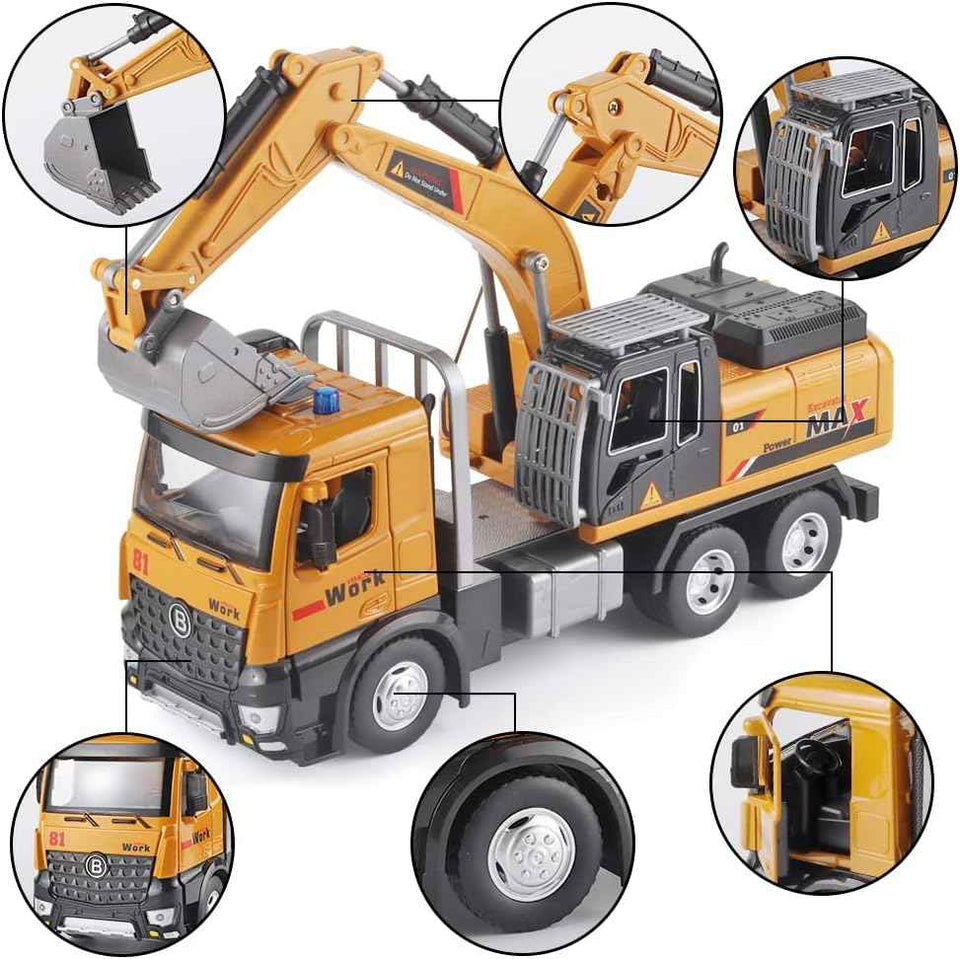 OANMYJJO Children Excavator Toy Metal DieCast Excavator Model，with Simulated Sound and lightdigger Toys，Excavator Toys for Boys 3-5 Year Old Gift