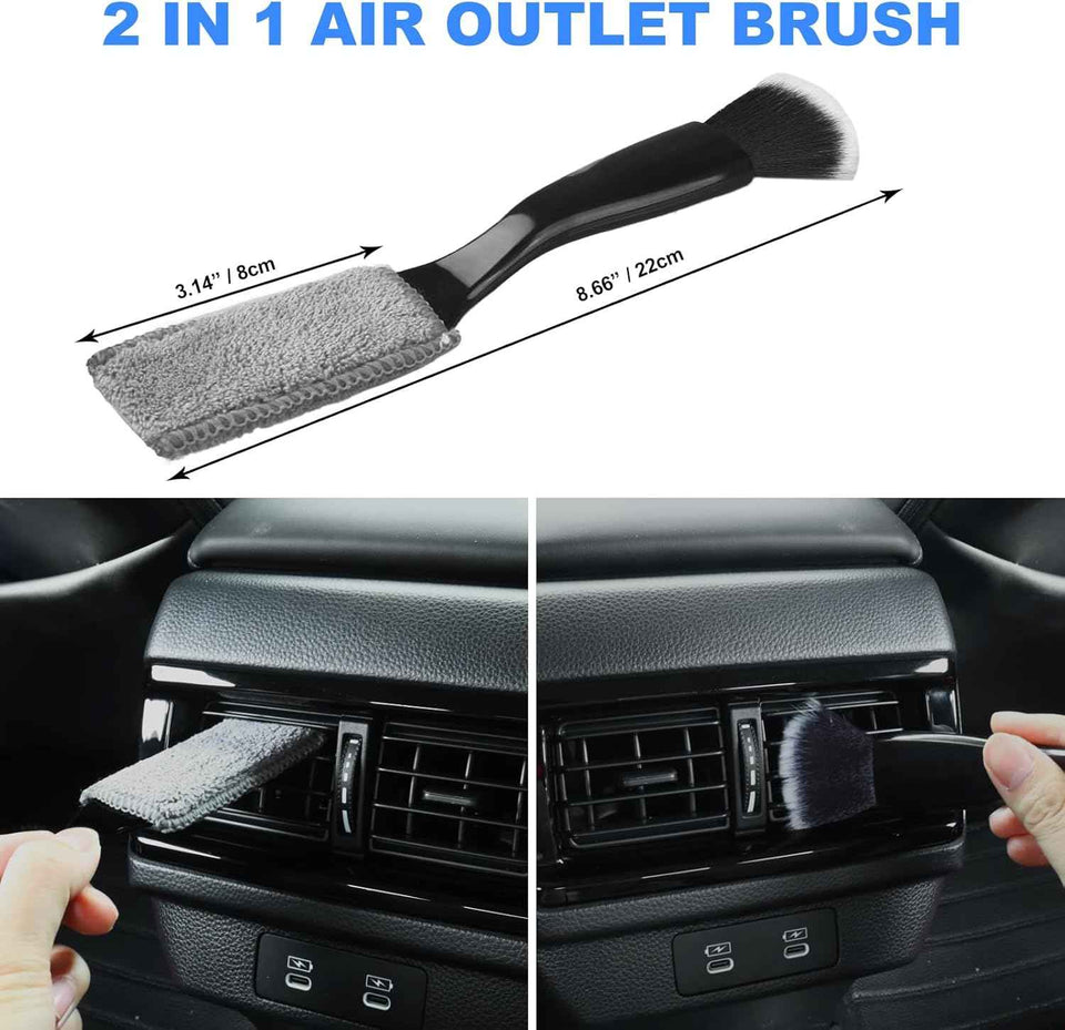 7PCS Ultra-Soft Boar Hair Interior Detailing Brushes Set with Car Cleaning Gel & Dust Brush