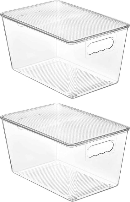 Vtopmart 6 Pack Clear Stackable Storage Bins with Lids, Medium Plastic Containers with Handle for Pantry Organizer and Storage,Perfect for Kitchen,Fridge,Cabinet, Closet,Bathroom Organization