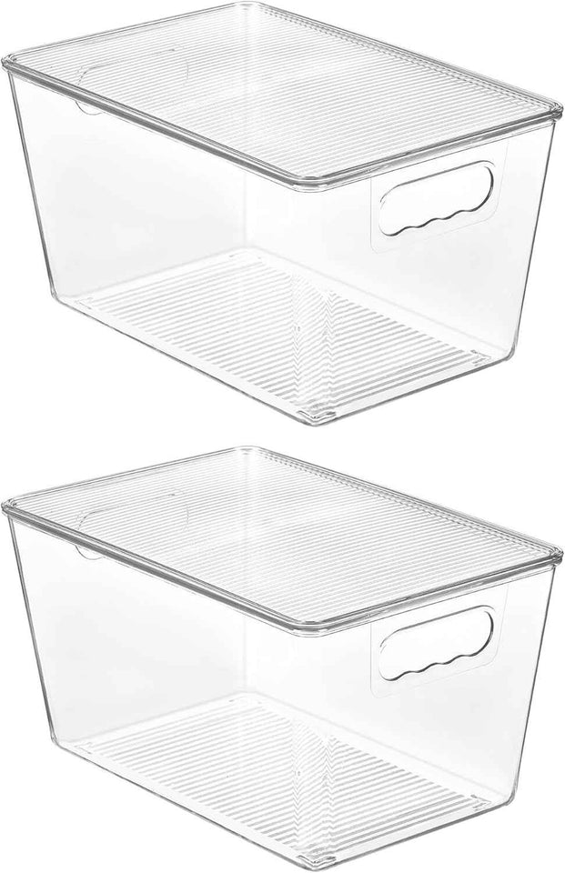 Vtopmart 6 Pack Clear Stackable Storage Bins with Lids, Medium Plastic Containers with Handle for Pantry Organizer and Storage,Perfect for Kitchen,Fridge,Cabinet, Closet,Bathroom Organization