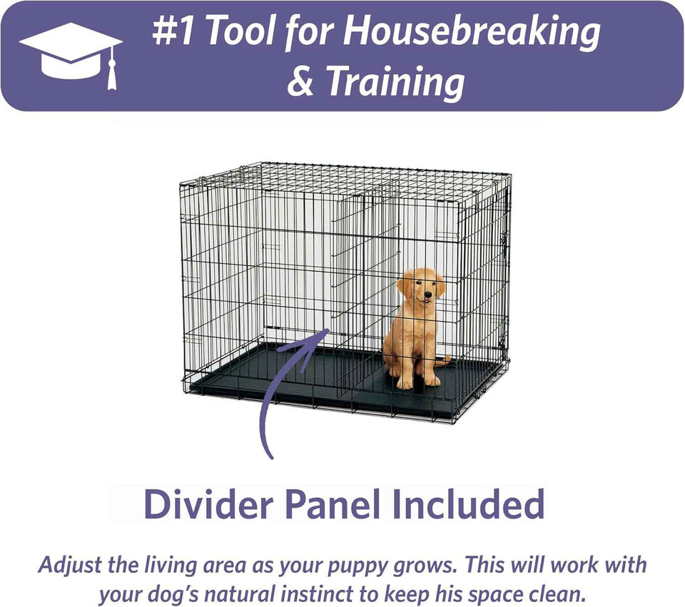 MidWest Homes for Pets 36-Inch iCrate Folding Dog Crate with Divider Panel, Leak-Proof Tray & Secure Latches – Metal Wire Kennel for Medium Large Breeds – Portable, Durable & Easy to Assemble