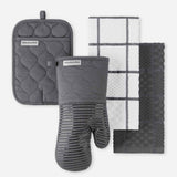 KITCHENAID Quilted Cotton Terry Cloth Oven Mitt, Pot Holder, Kitchen Towel 4-Pack Set, Heat Resistant, Silicone Grip, 16"x26", 7"x13" & 7"x10", Milkshake