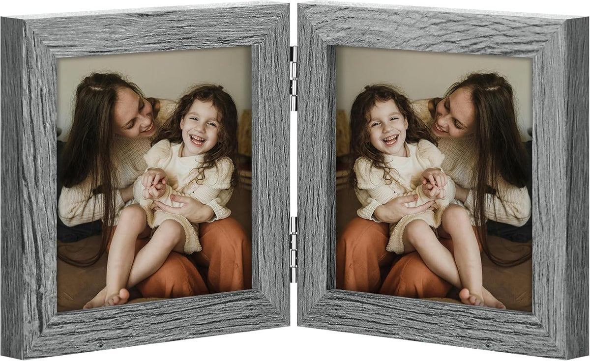 decorUhome double 4x6 picture frame vertical engineered wood bifold photo frame with plexiglass tabletop display black