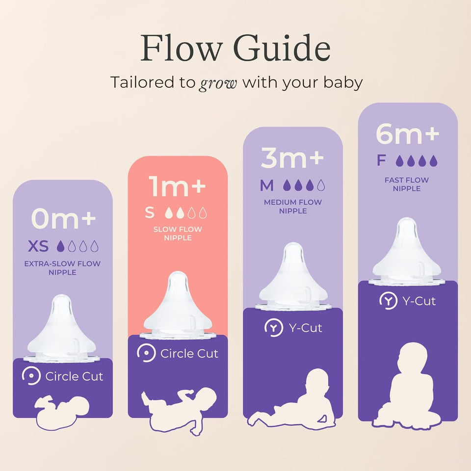Lansinoh Anti-Colic Glass Baby Bottles, 5 Ounces, 4 Count Bottles for Feeding, Baby Essentials, Includes 4 Slow Flow Nipples, Size S