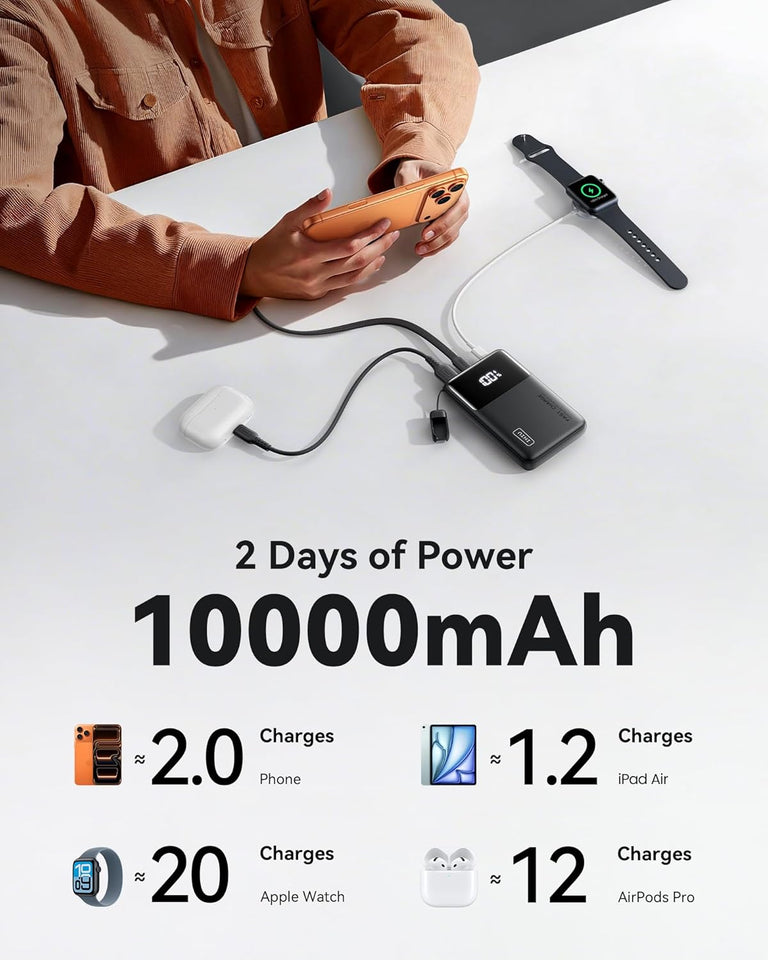 INIU Portable Charger, Compact 45W Fast Charging Power Bank, 10000mAh USB C Battery Pack with Cable & Stand, TSA Travel Phone Charger for iPhone 17 16 15 14 Pro Max Air, Samsung S26 S25, iPad etc