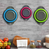 Qimh Collapsible Colander Set, 3-Piece Round Silicone Kitchen Strainer, 4-Quart & 2-Quart