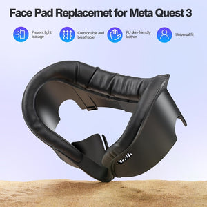 VZNEK Face Cover Pad for Oculus Quest 3, Sweat-Proof PU Foam Cushion for Meta Quest 3, Compatible with Oculus Quest 3 Original Spacer (for Quest 3)