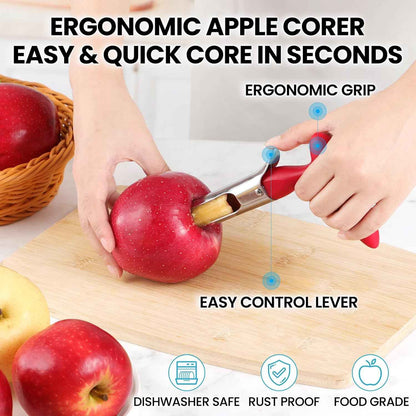 SCHVUBENR Premium Apple Corer Tool - Easy to Use and Clean - Sturdy Apple Core Remover with Sharp Serrated Blades - Stainless Steel Corers for Apple and Pear - Core Fruits with Ease(Red)