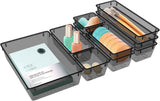 16 PCS Drawer Organizer Set, 5 Varied Size Bathroom and kitchen Drawer cabinet organizer Trays, Clear Storage Bins for Makeup, Jewelry, Utensils and Gadgets