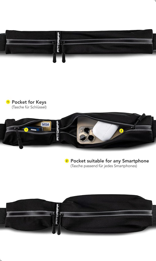 Fitgriff® Running Belt for Men & Women - Secure Jogging Pouch for Phone, Keys & Essentials - For All Cell Phones