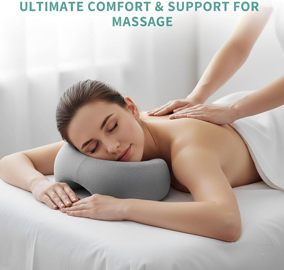 Flaskars Face Down Pillow with Breathable Fabric for Massage Table, Memory Foam Stomach Sleeping Cushion, Massage Face Cradle Headrest for Spa, Eye Surgery Recovery and Relaxation (Gray)