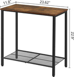 Hoctieon 2 Tier End Table, Sofa Side Table, Narrow Side Table with Storage, Slim Nightstand for Small Spaces, Metal Frame, for Living Room, Bedroom, Sofa Couch, Hall, Rustic Brown
