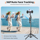 Auto Face Tracking Selfie Stick Tripod for iPhone with Light 360 Rotation That Follows Your Movement 70.9" Camera Tripod Stand with Remote for Content Creator Vlog Live Stream Video Recording