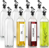 GMISUN Olive Oil Dispenser for Kitchen, 4 Pack 17 fl oz Glass Oil Dispensers Bottle, Cooking Soy Sauce Bottle Container Cruet with Plastic Pourer Spout, Funnel and Labels, Clear