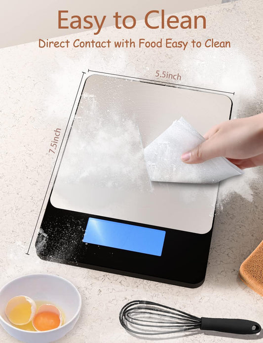 Food Scale -33lb Digital Kitchen Scale for Food Ounces Grams Rechargeable 304 Stainless Steel,Batteries and Type-C Charging | Perfect for Meal Prep, Cooking, and Baking, Black