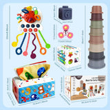 EPOGG 6-in-1 Montessori toys for babies 6-12 months, includes pull string toy, stacking cups, and more