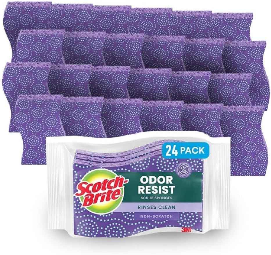 Scotch-Brite Odor Resist Non-Scratch Scrub Sponge, Dishwasher-Safe Kitchen Sponges that Resist Bacterial Odors, Multipurpose Dish Sponge for Gentle Cleaning, 6 Dish Sponges