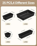25-piece plastic drawer organizer set for makeup and desk storage, 4 sizes, black, stackable, easy to assemble