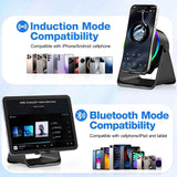 Tarkari 5-in-1 wireless induction speaker with 360° rotation stand and colorful ambient light, compatible with iPhone, iPad, and Android