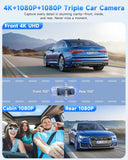 sarmert 4k 3 channel dash cam with 64gb free card, g-sensor, wdr, and 5g wifi