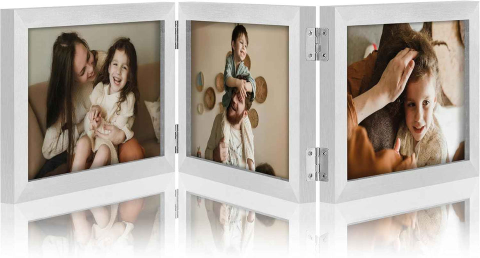 decorUhome Triple 4x6 Picture Frame Vertical, Engineered Wood Trifold Photo Frame with Plexiglass for Tabletop Display, 4x6, Black