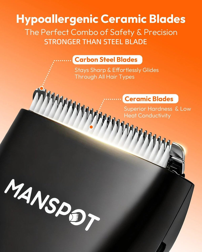 MANSPOT Manscape Groin & Body Hair Trimmer for Men, Electric Ball Pubic Trimmer Shaver,Manscape Kit with 4 Guard,Replaceable Ceramic Blade Heads,Waterproof Wet/Dry Shaver,90 Minutes Shaving