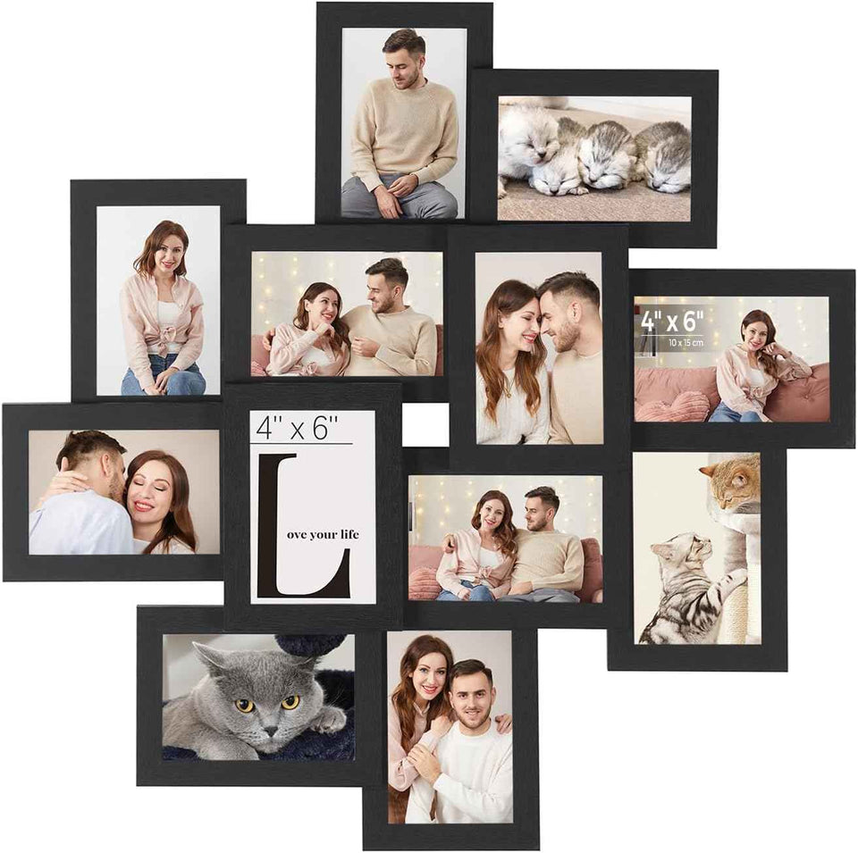 SONGMICS 4x6 Collage Picture Frames, 12-Pack Photo Collage Frame for Wall Decor, Glass Front, Assembly Required, Christmas Gift, Rustic Brown URPF022X01