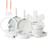 SENSARTE 24 Piece Pots and Pans Set, Nonstick Detachable Handle Cookware, Induction Kitchen Cookware Set with Removable Handle, Healthy Non Stick for RV, Dishwasher ＆ Oven Safe (White)