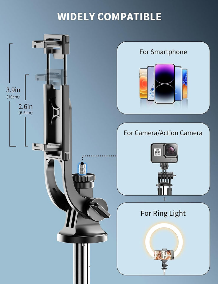 71" Phone Tripod & Selfie Stick, All in One Extendable Cell Phone Tripod with Wireless Remote, Tripods Stand for iPhone & Travel Selfie Stick 360° Rotation Compatible with iPhone Android, Camera